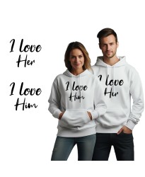 Romantic I Love Her I Love Him Matching Couple Personalised Printed Adult Unisex Pullover Hoodie